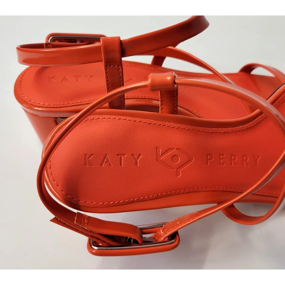 Katy Perry Sandal Wanderering hoes Womens Size 6.5M Flame Orange Strappy Vibrant